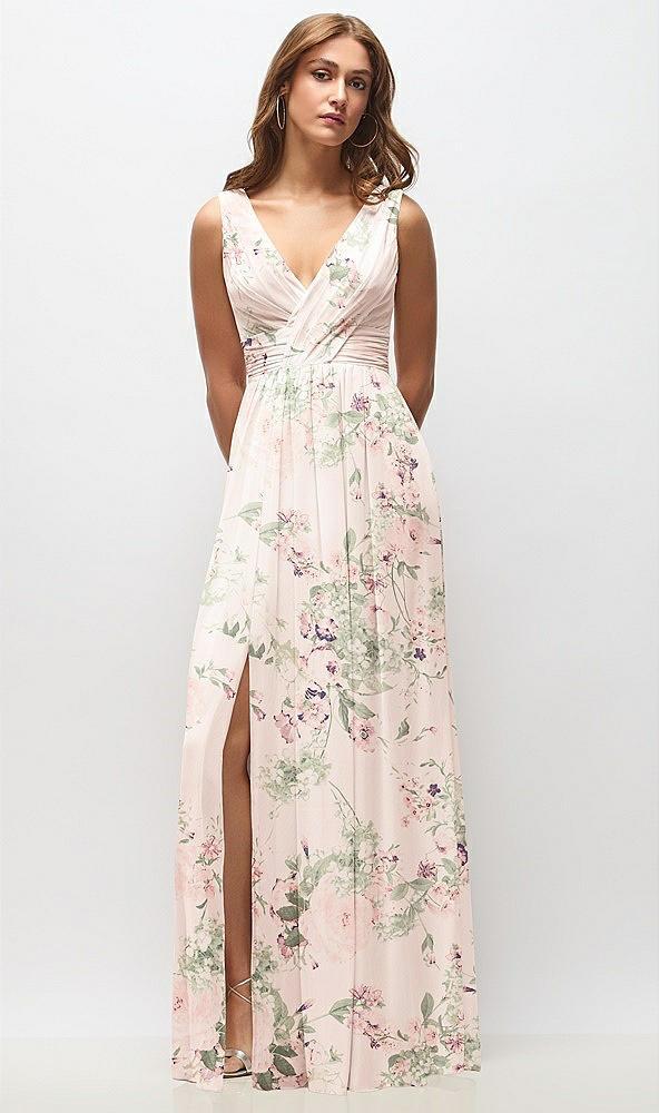 sleeveless draped chiffon maxi dress with front slit