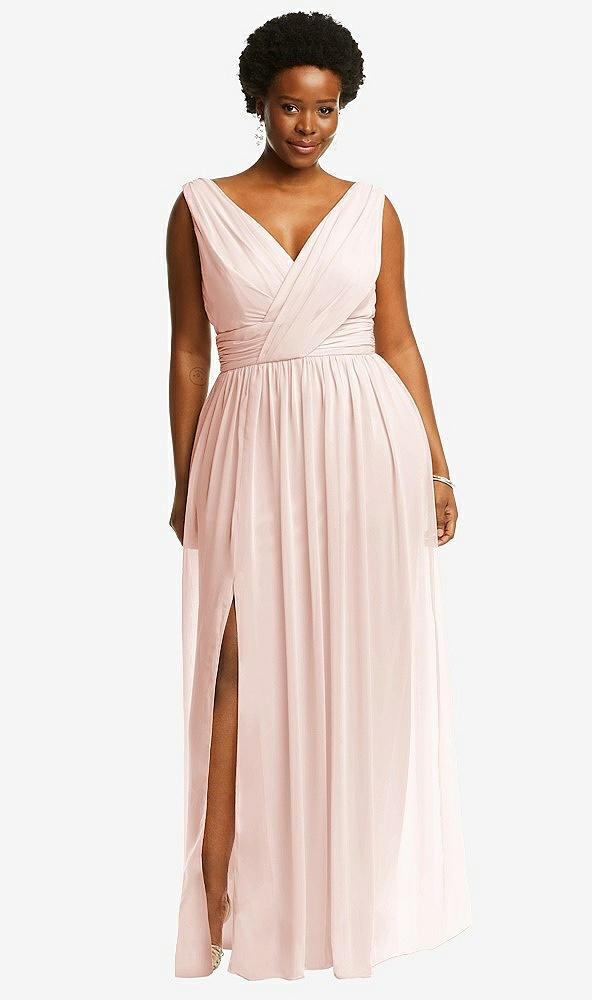 sleeveless draped chiffon maxi dress with front slit