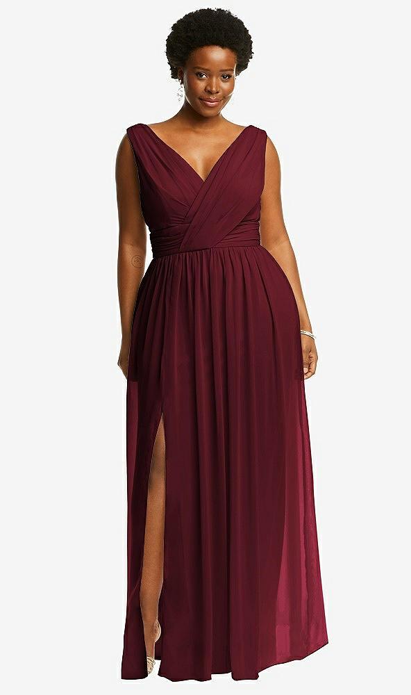 sleeveless draped chiffon maxi dress with front slit