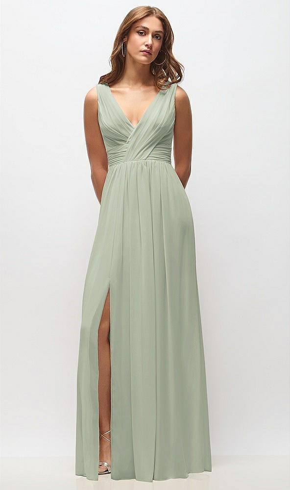 sleeveless draped chiffon maxi dress with front slit