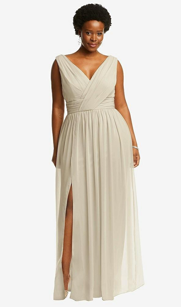sleeveless draped chiffon maxi dress with front slit