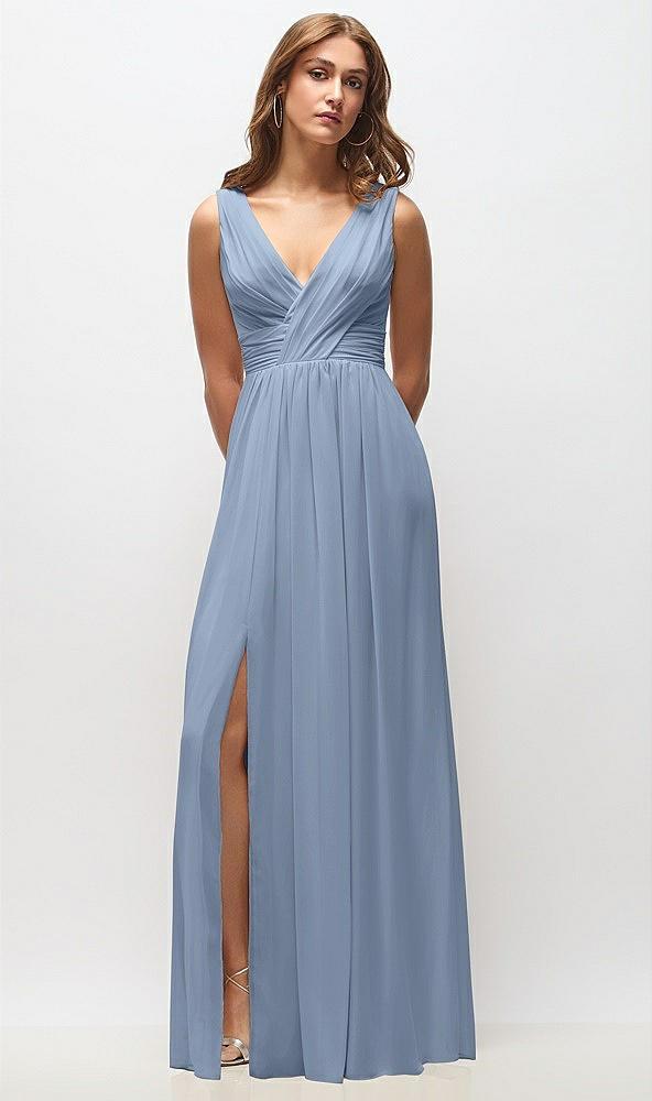 sleeveless draped chiffon maxi dress with front slit