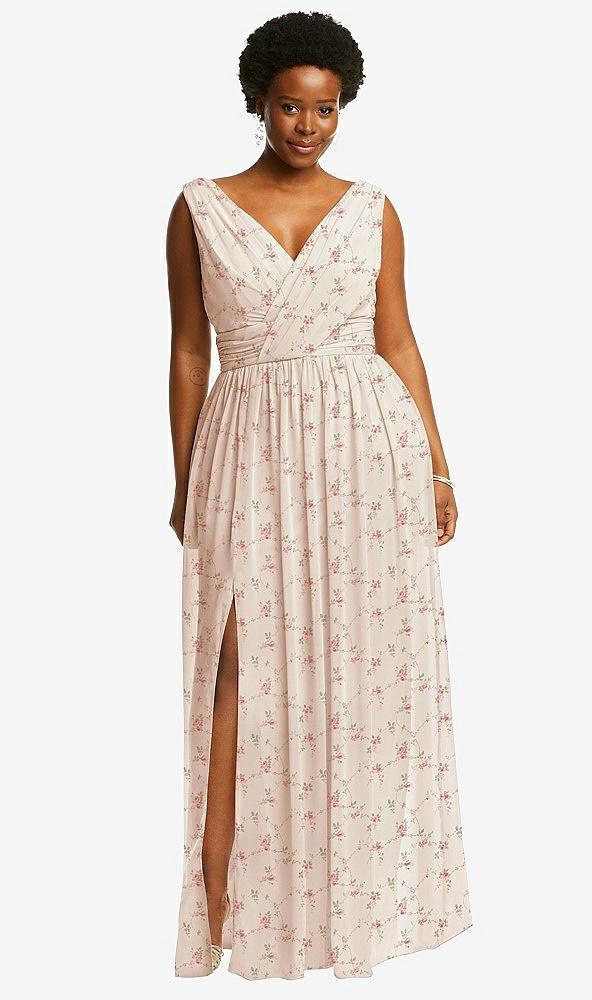 sleeveless draped chiffon maxi dress with front slit