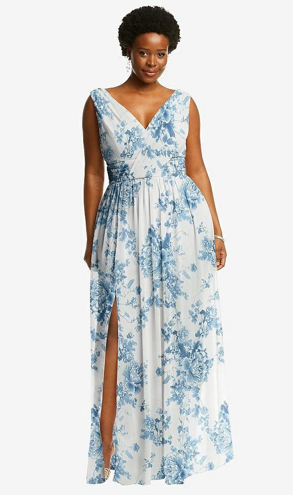 sleeveless draped chiffon maxi dress with front slit