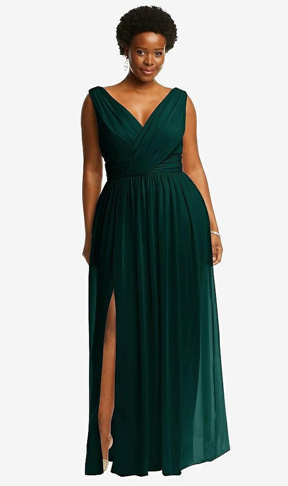 sleeveless draped chiffon maxi dress with front slit