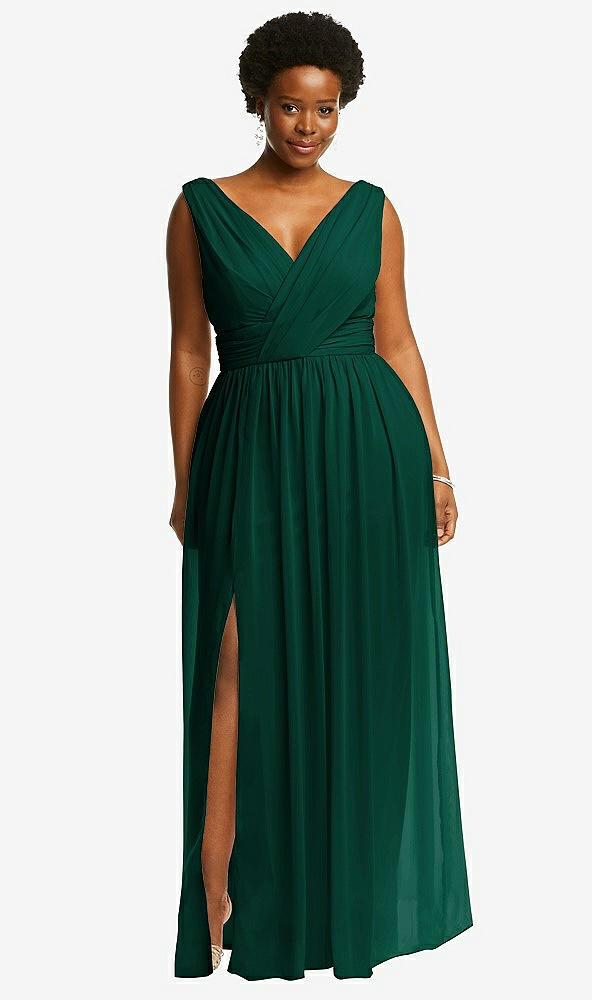 sleeveless draped chiffon maxi dress with front slit