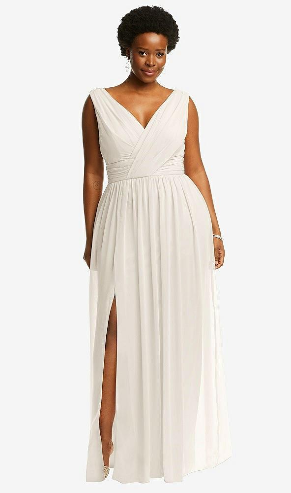 sleeveless draped chiffon maxi dress with front slit