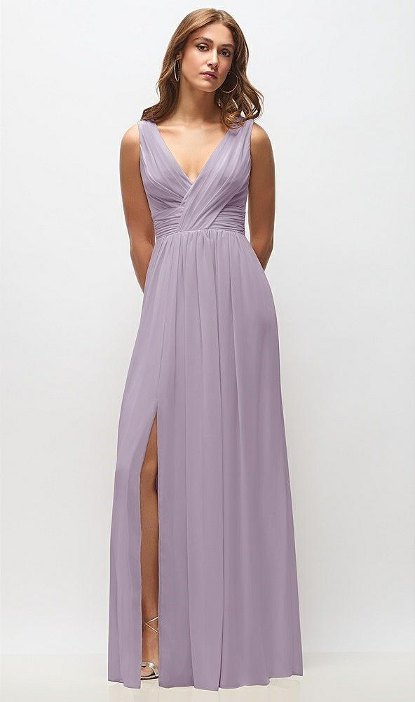 sleeveless draped chiffon maxi dress with front slit