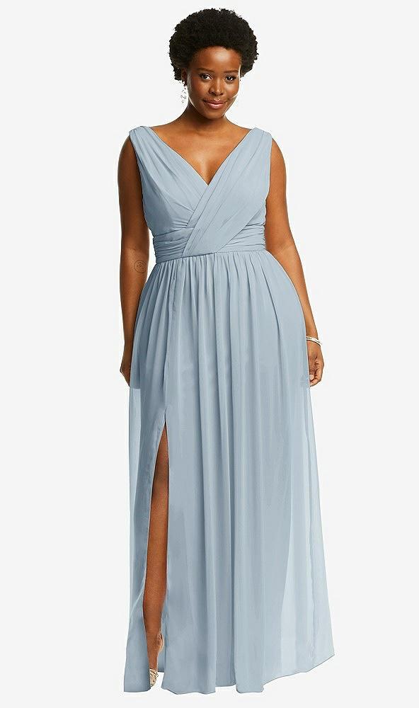 sleeveless draped chiffon maxi dress with front slit