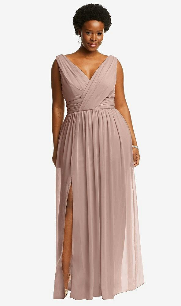 sleeveless draped chiffon maxi dress with front slit