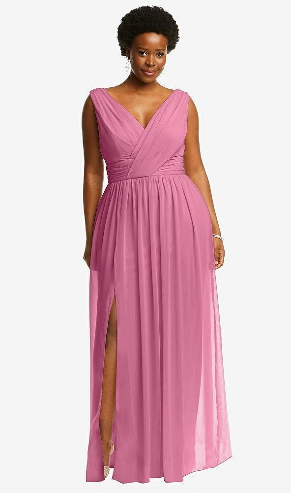 sleeveless draped chiffon maxi dress with front slit