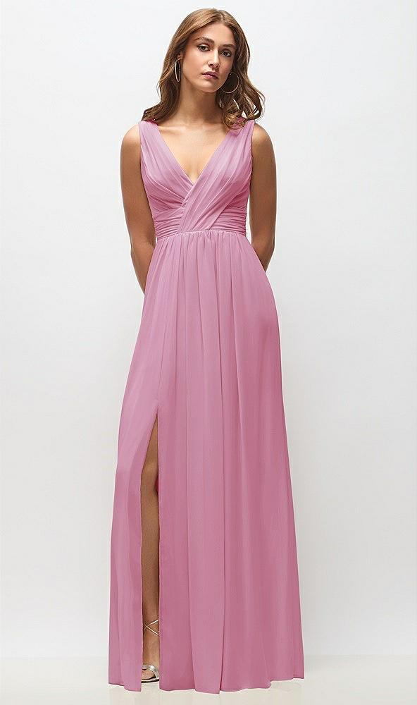 sleeveless draped chiffon maxi dress with front slit