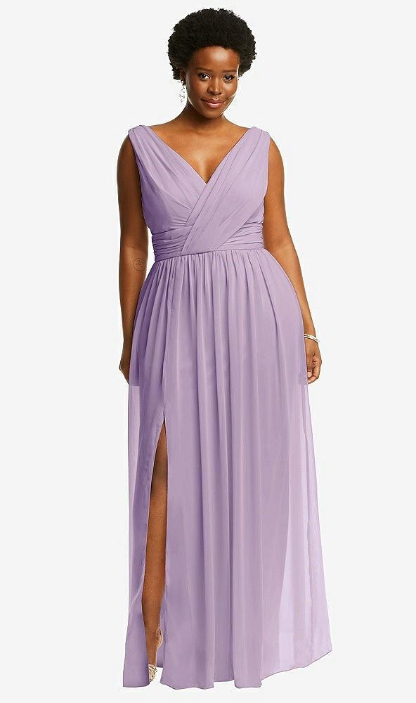 sleeveless draped chiffon maxi dress with front slit