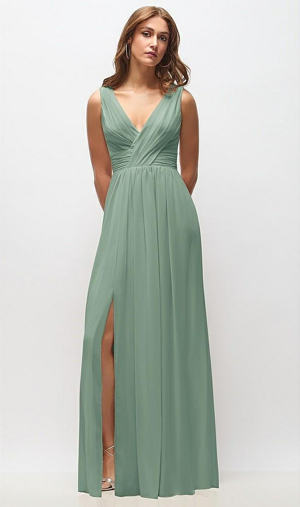 sleeveless draped chiffon maxi dress with front slit