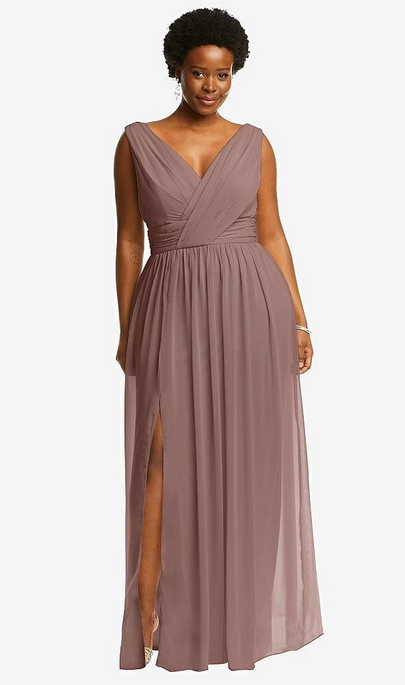 sleeveless draped chiffon maxi dress with front slit