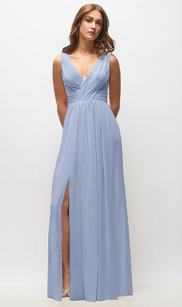 sleeveless draped chiffon maxi dress with front slit