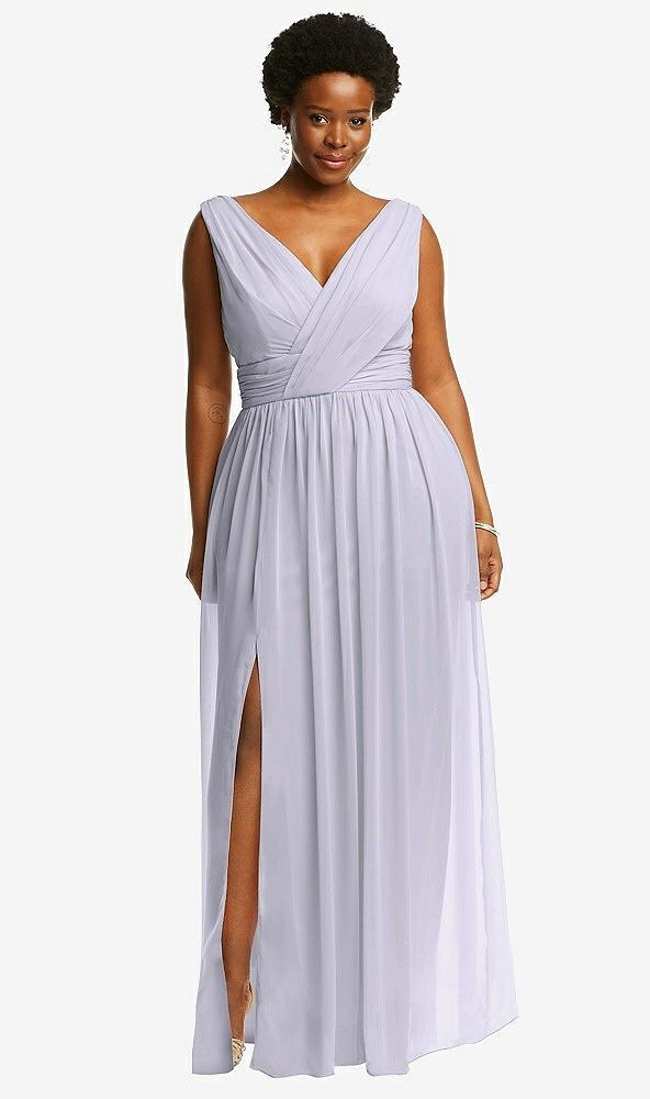 sleeveless draped chiffon maxi dress with front slit