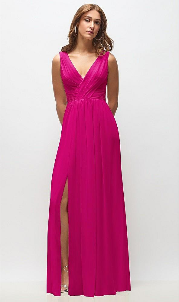 sleeveless draped chiffon maxi dress with front slit