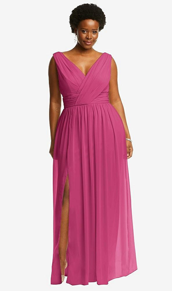 sleeveless draped chiffon maxi dress with front slit