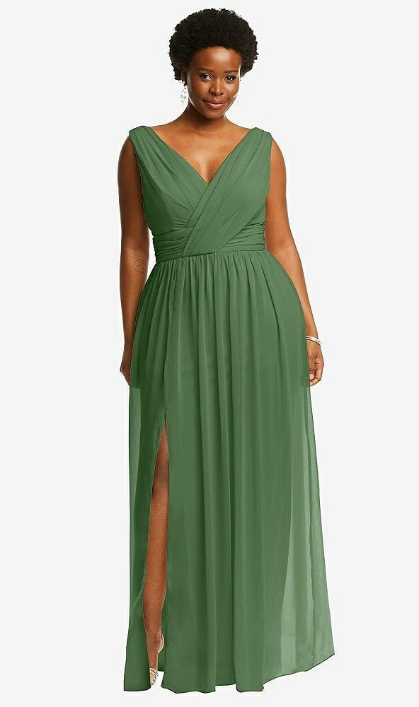 sleeveless draped chiffon maxi dress with front slit