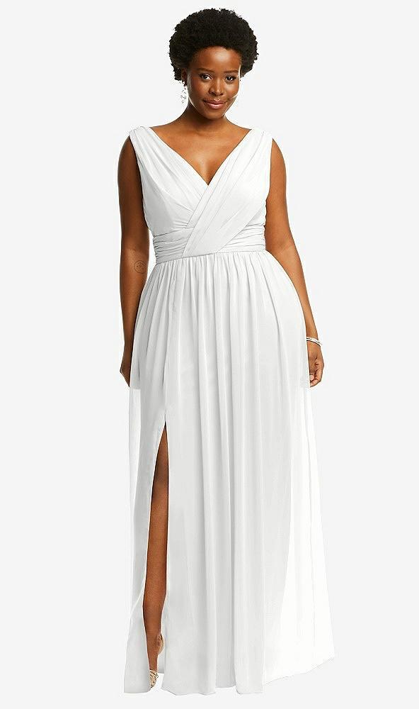 sleeveless draped chiffon maxi dress with front slit