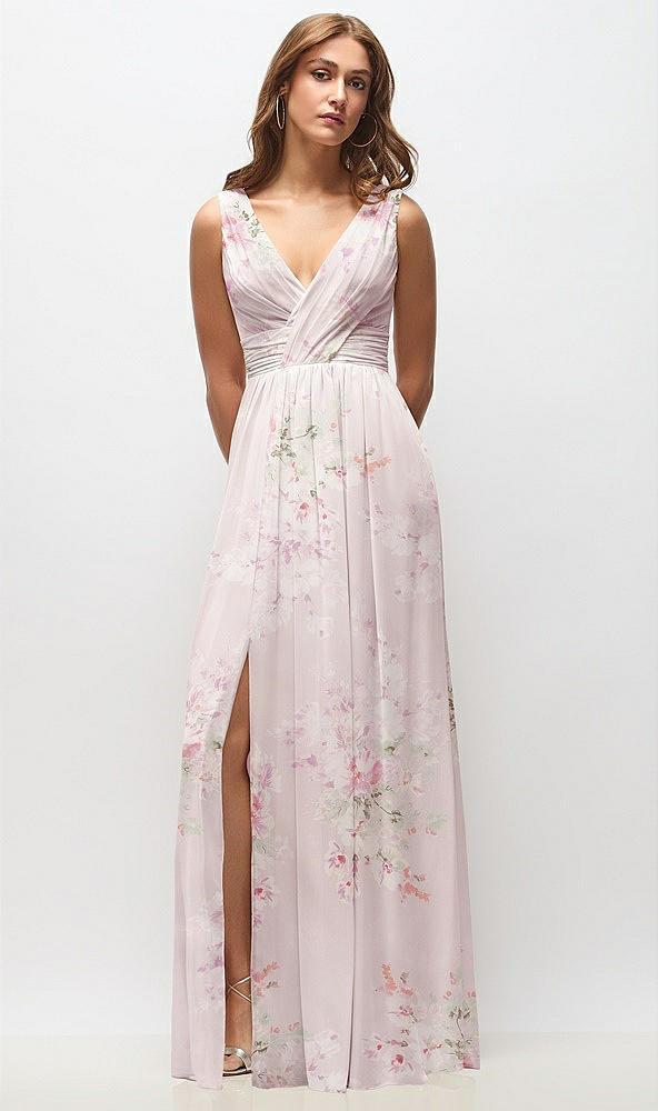 sleeveless draped chiffon maxi dress with front slit