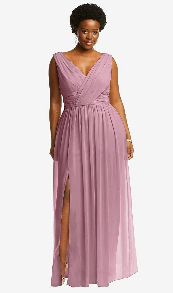 sleeveless draped chiffon maxi dress with front slit