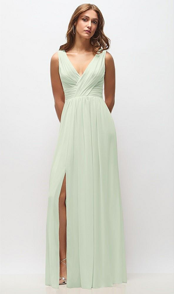 sleeveless draped chiffon maxi dress with front slit