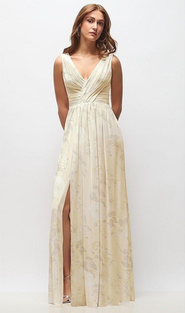 sleeveless draped chiffon maxi dress with front slit