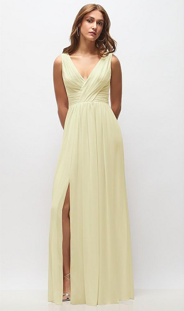 sleeveless draped chiffon maxi dress with front slit