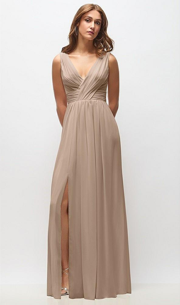 sleeveless draped chiffon maxi dress with front slit