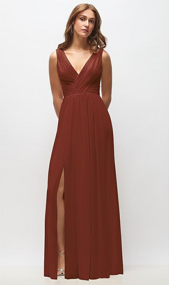 sleeveless draped chiffon maxi dress with front slit
