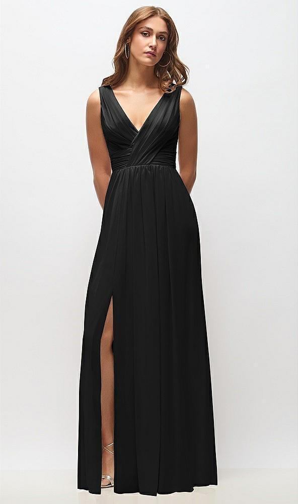 sleeveless draped chiffon maxi dress with front slit
