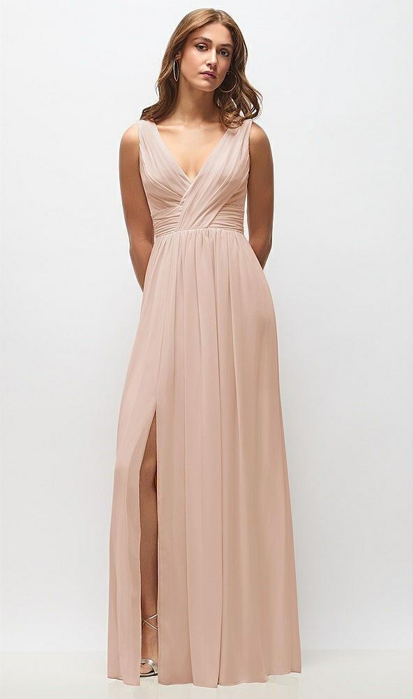 sleeveless draped chiffon maxi dress with front slit