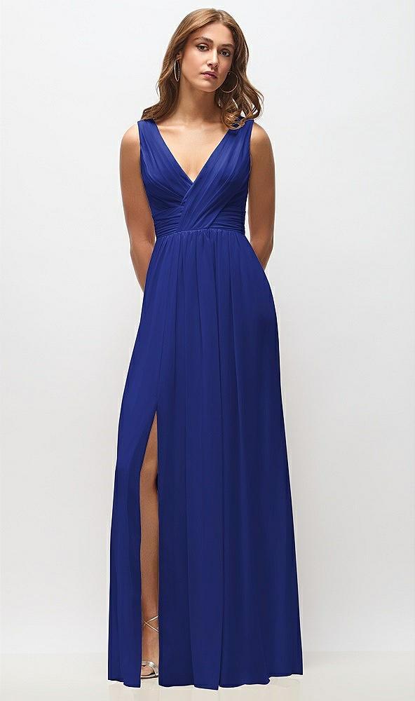 sleeveless draped chiffon maxi dress with front slit