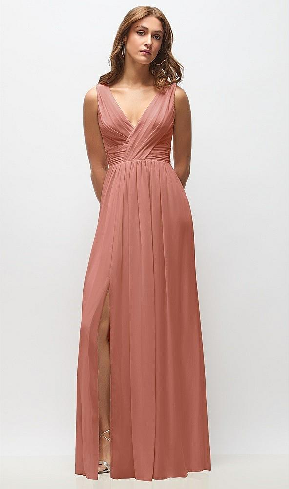 sleeveless draped chiffon maxi dress with front slit