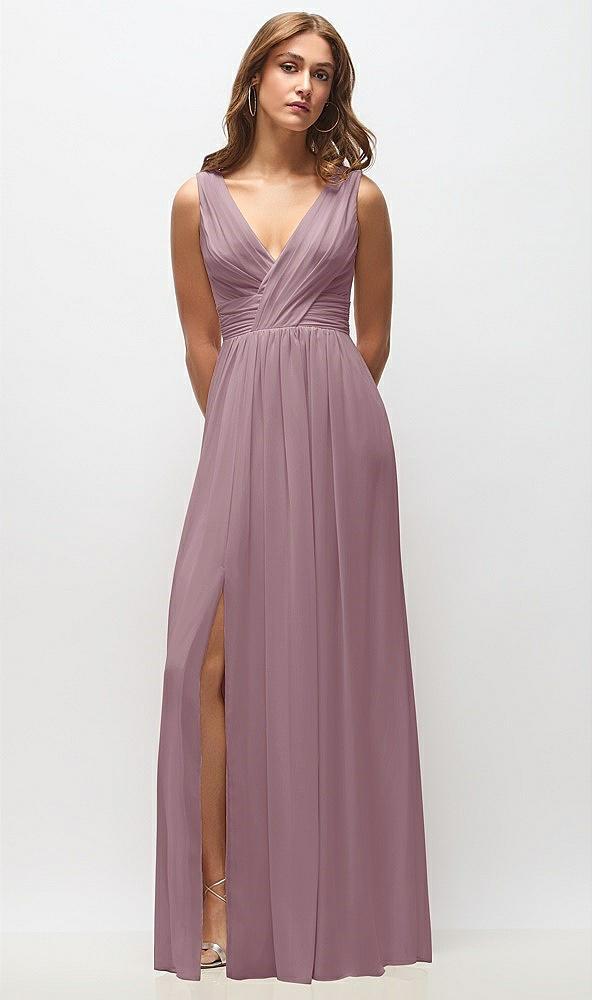 sleeveless draped chiffon maxi dress with front slit