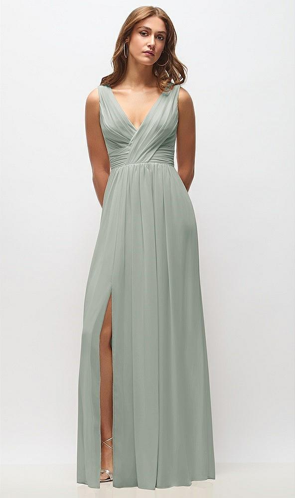 sleeveless draped chiffon maxi dress with front slit
