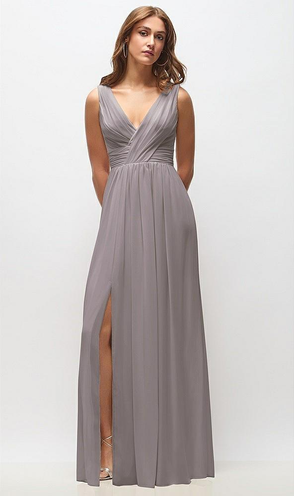 sleeveless draped chiffon maxi dress with front slit