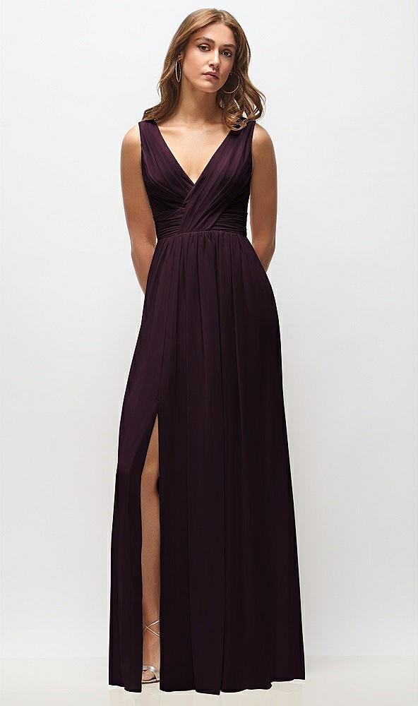 sleeveless draped chiffon maxi dress with front slit