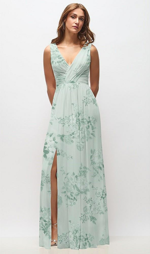 sleeveless draped chiffon maxi dress with front slit