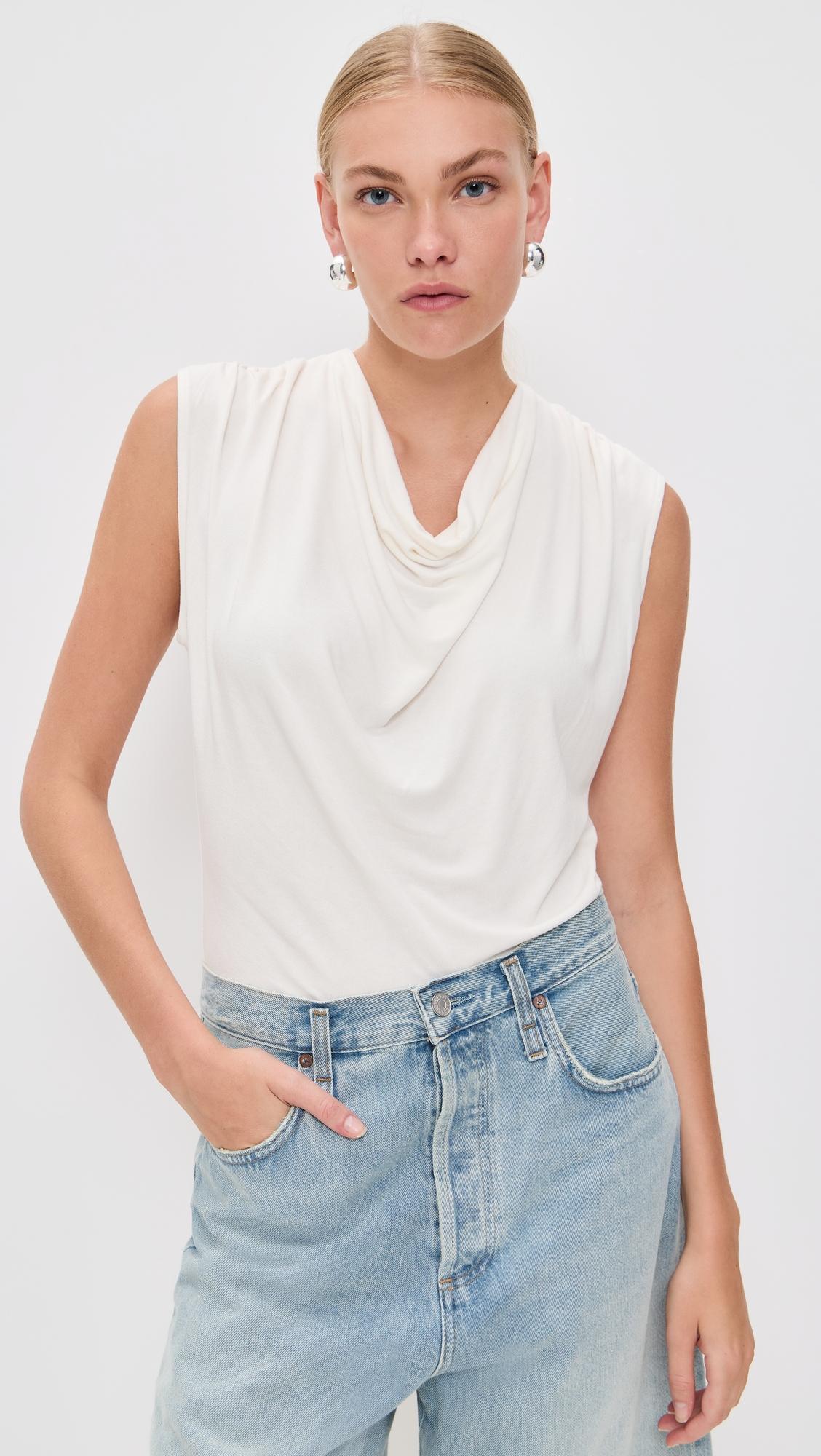 sleeveless draped cowl neck top