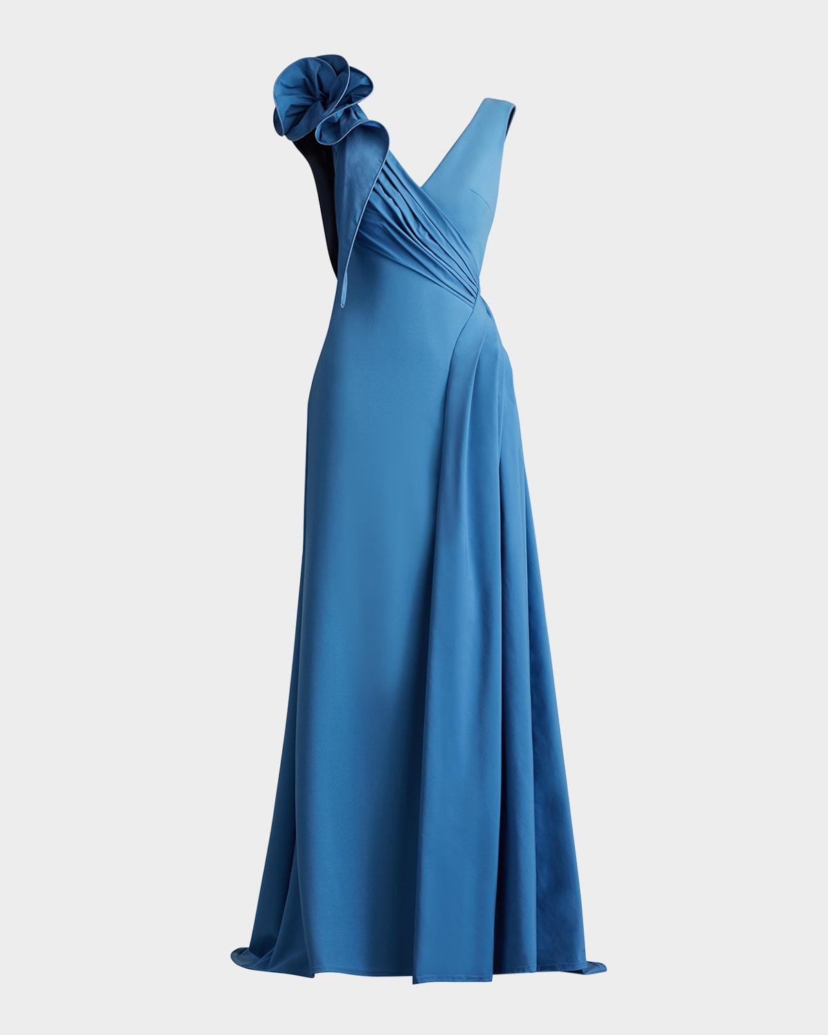 sleeveless draped ruffle crepe gown