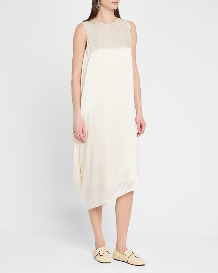 sleeveless draped silk midi dress