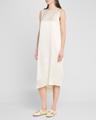 sleeveless draped silk midi dress