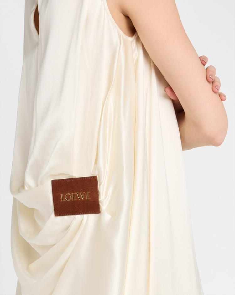 sleeveless draped silk midi dress