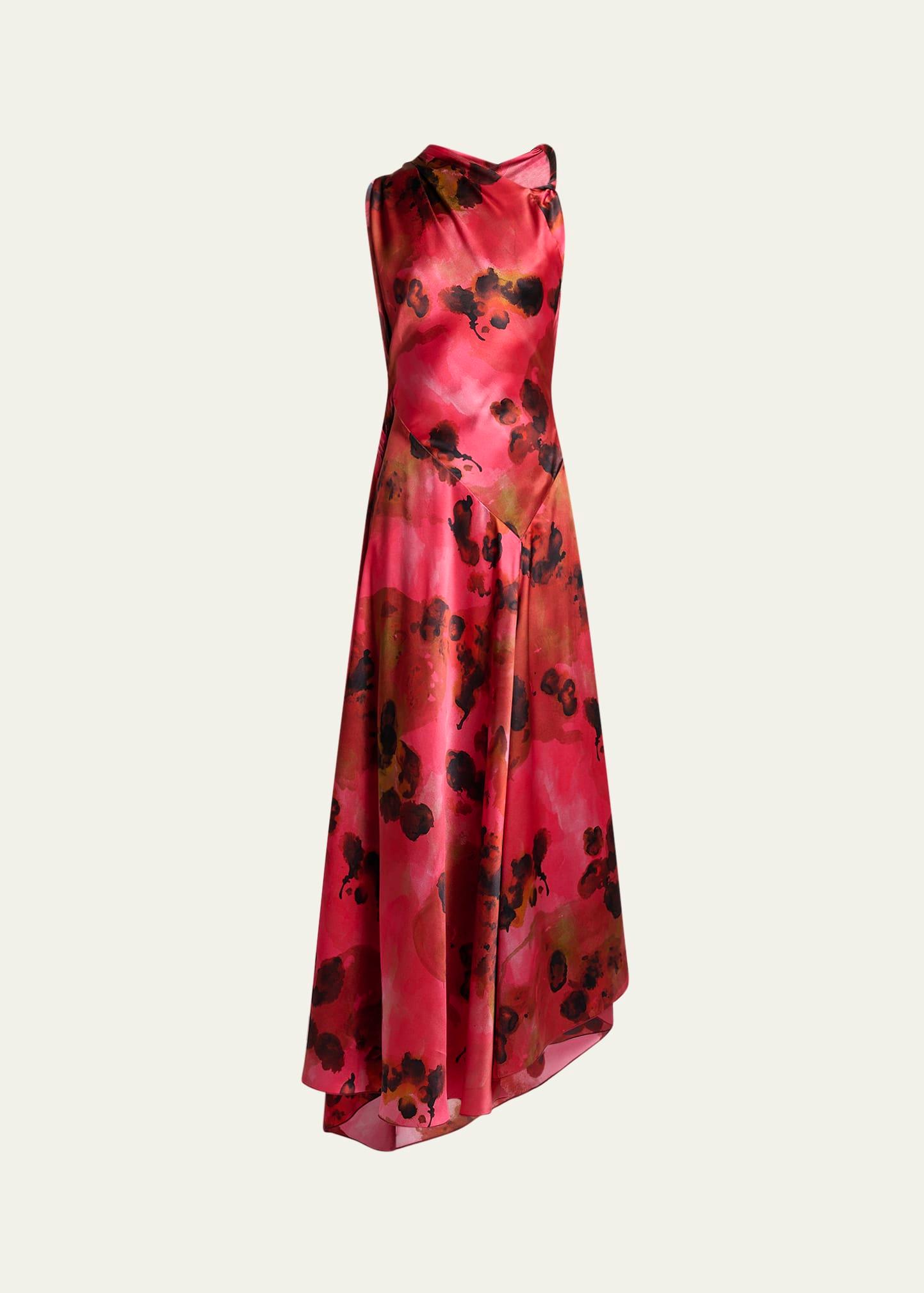 sleeveless draped silk midi dress