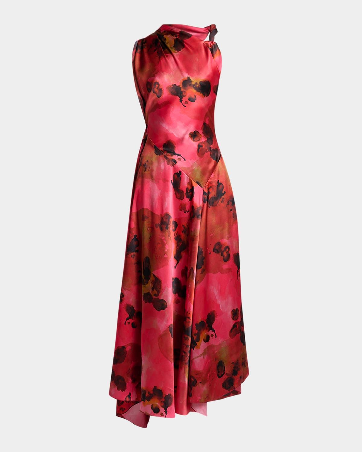 sleeveless draped silk midi dress