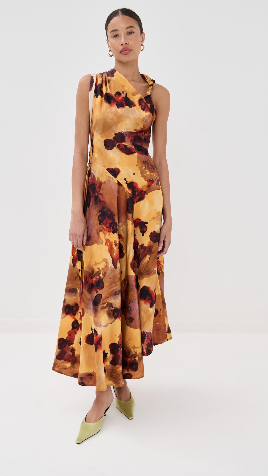 sleeveless draped silk midi dress