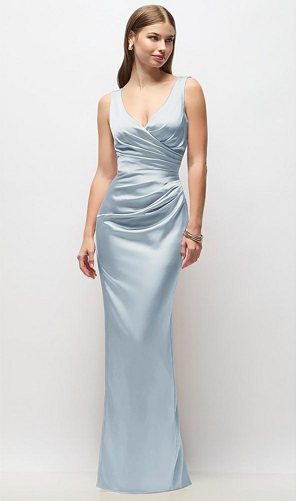 sleeveless draped wrap bodice stretch satin column maxi dress